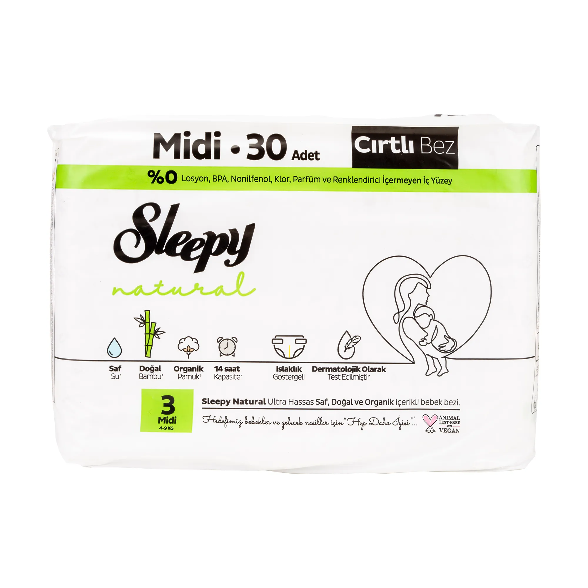 Sleepy Natural Bantlı Bez Midi 3 Beden 