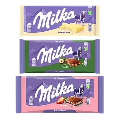Milka Fındıklı, Çilekli Yoğurtlu ve Beyaz Çikolata Paketi