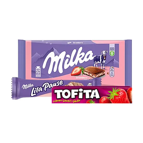 Tofita Çilek, Milka Çilekli Yoğurtlu ve Lila Pause Paketi
