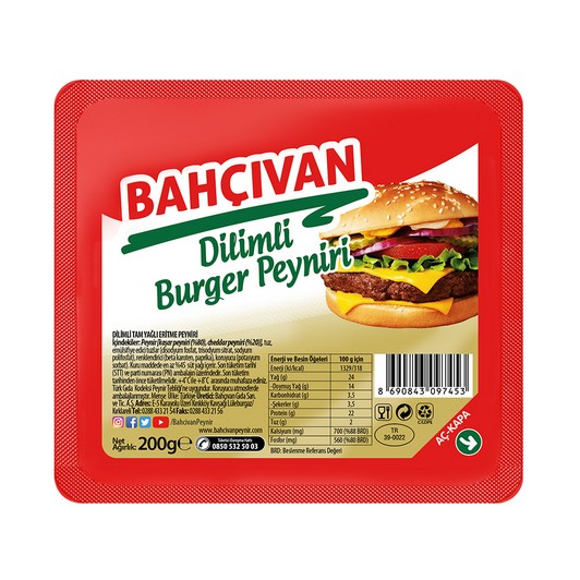 Bahçıvan Dilimli Burger Peynir 200 gr
