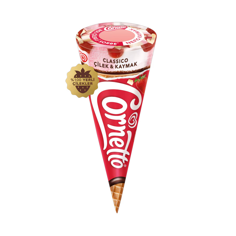 Algida Cornetto Classico Çilek Vanilyalı Dondurma 490 Ml