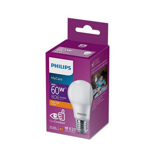 Philips Ampul Led Mycare 8 w=60 w E27 Sarı Işık