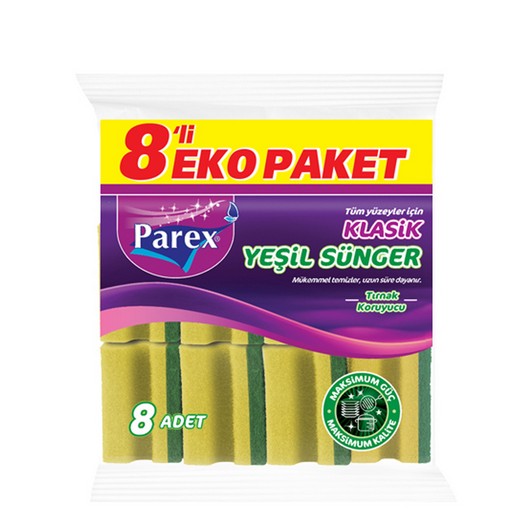 Parex Yeşil Eko Sünger Oluklu 8'li