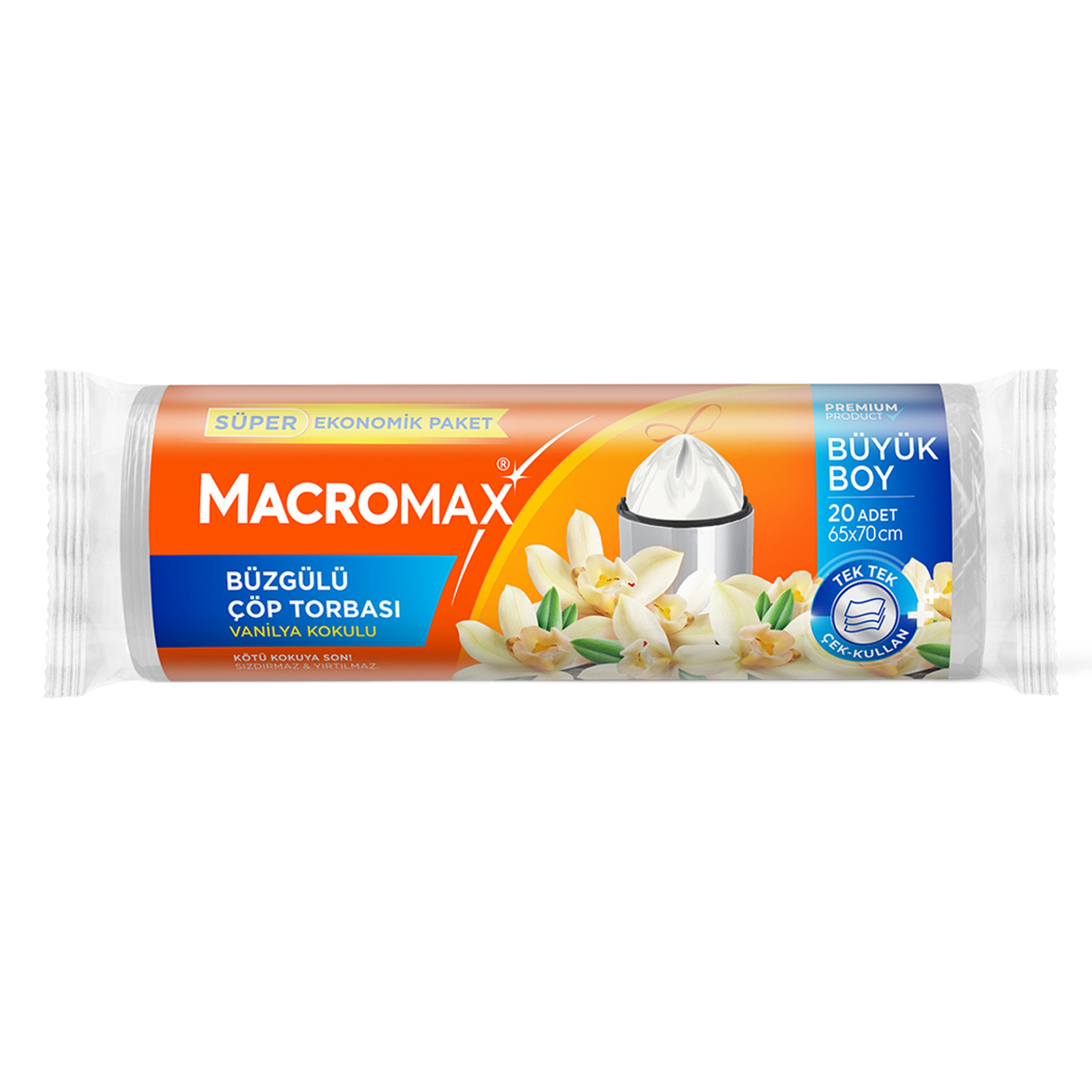 Macromax Büzgülü Büyük Çöp Torbası Vanilyalı 20'li