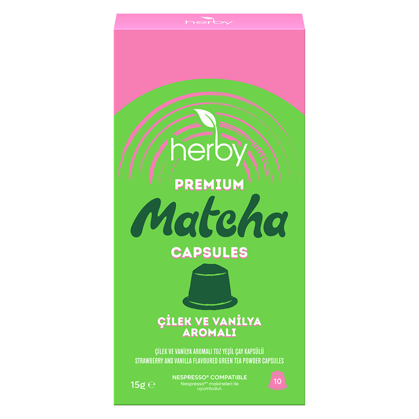 Herby Premium Matcha Çilek Vanilya Kapsül 10'lu 15 G