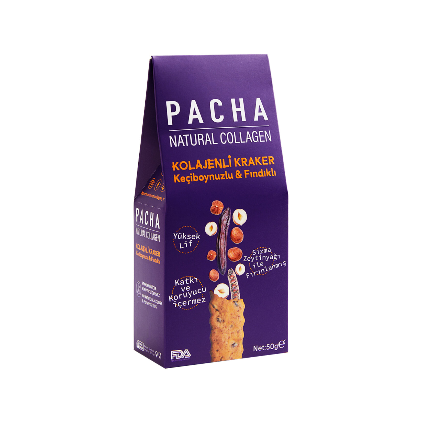 Pacha Natural Collagen Keçiboynuzlu & Fındıklı Kolajenli Kraker 50 G