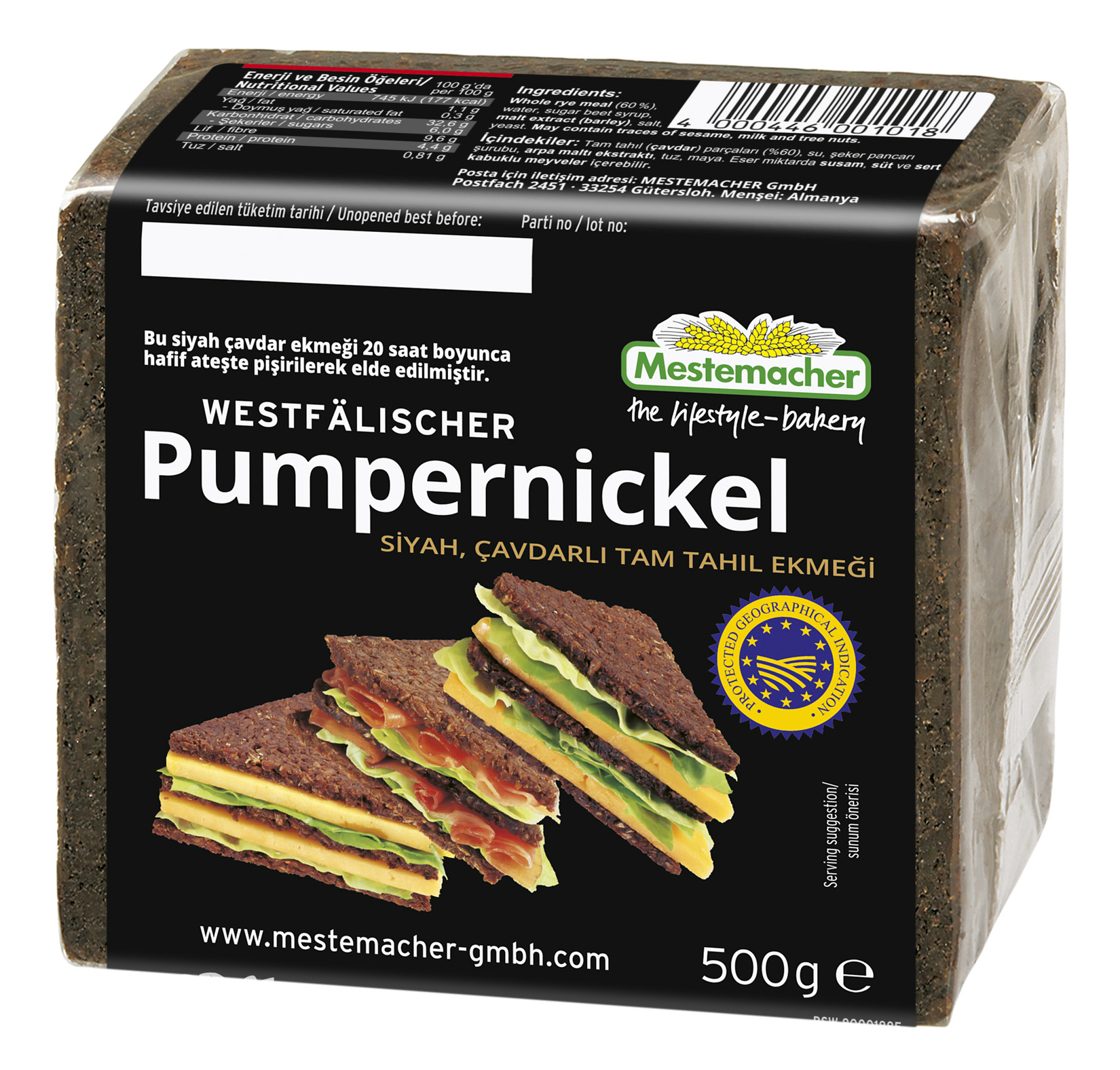 Pumpernickel Siyah Çavdar Ekmeği 500 G