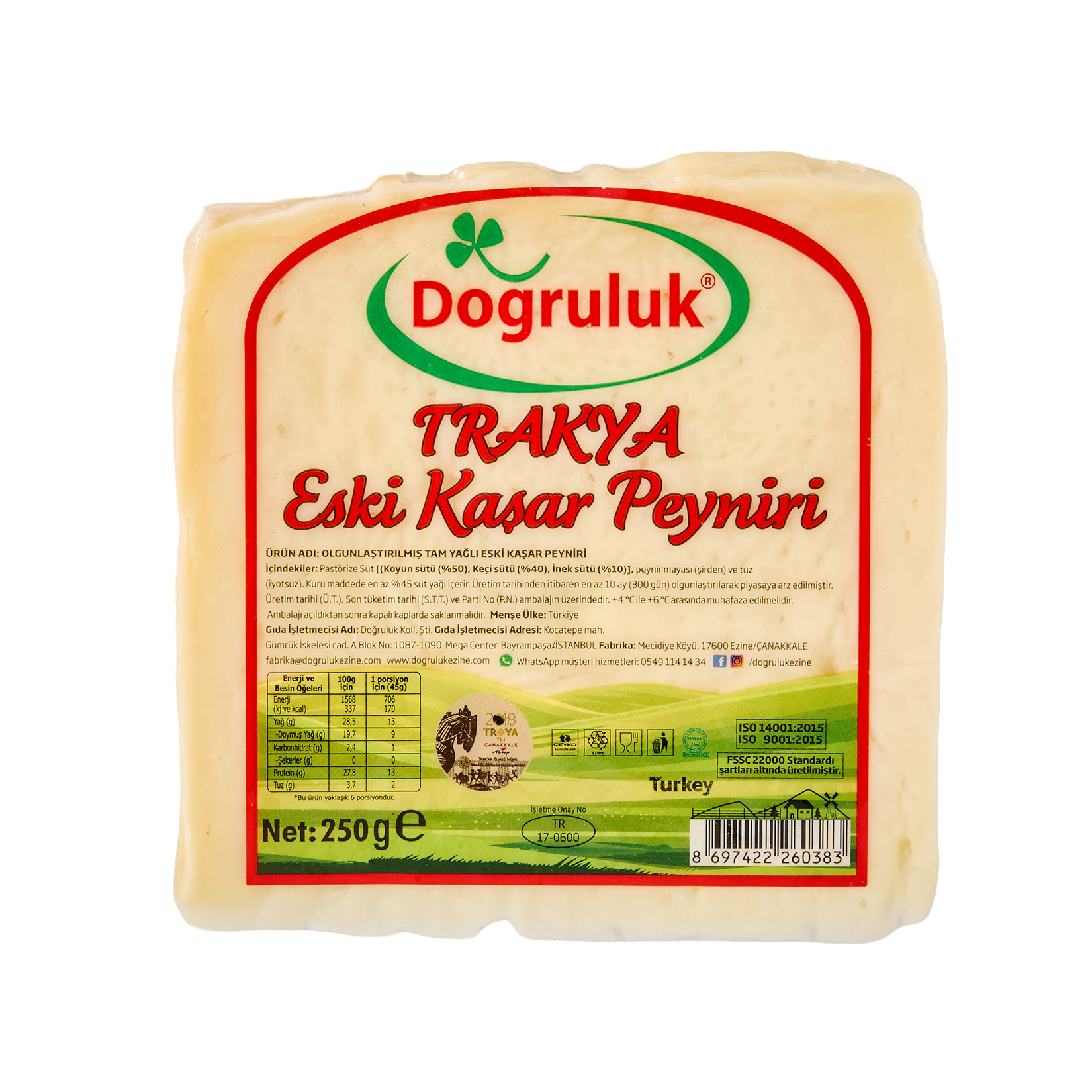 Doğruluk Olgunlaştırılmış Tam Yağlı Eski Kaşar Peyniri 250 G