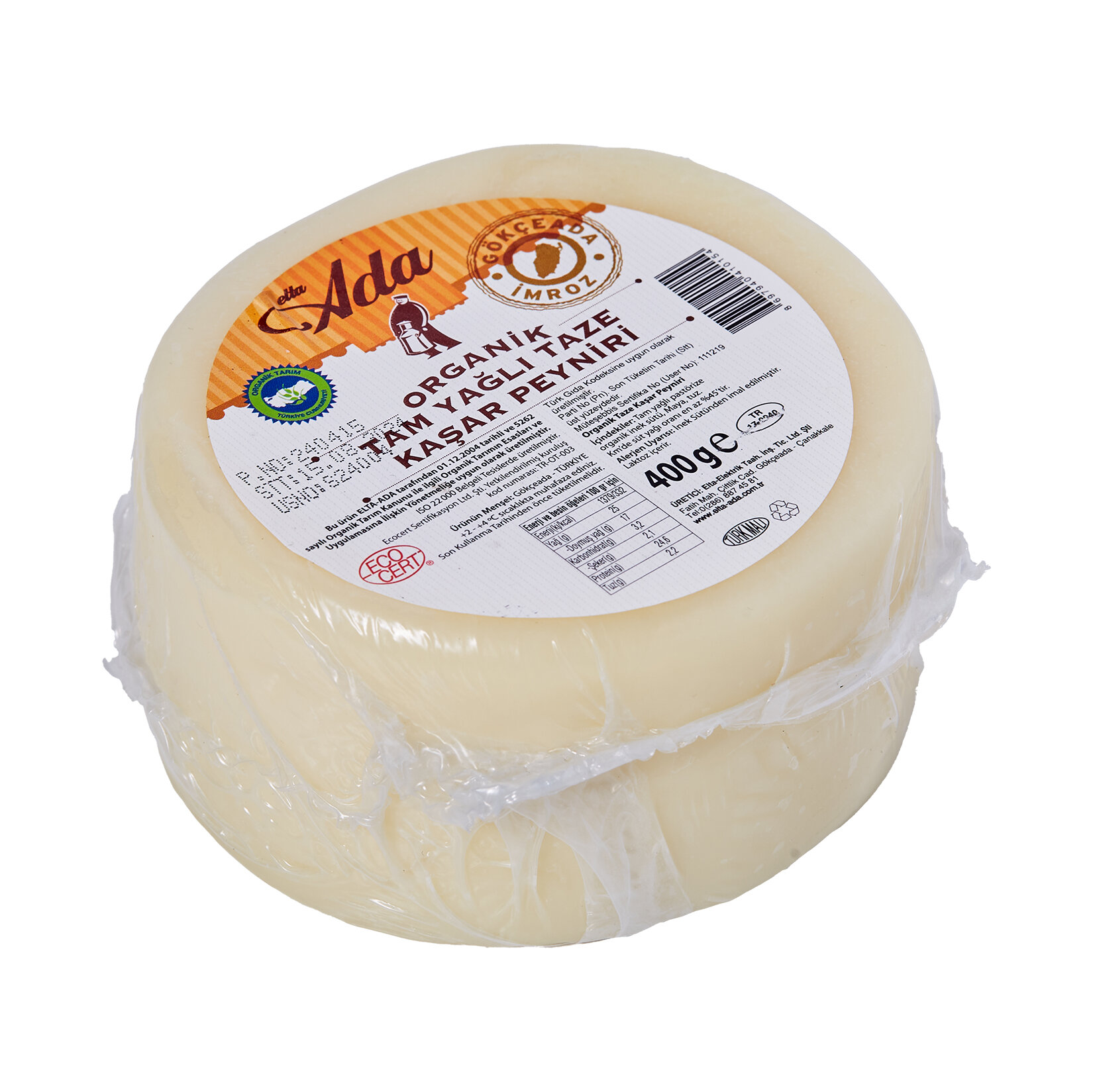 Elta Ada Organik Kaşar Peyniri 400 G