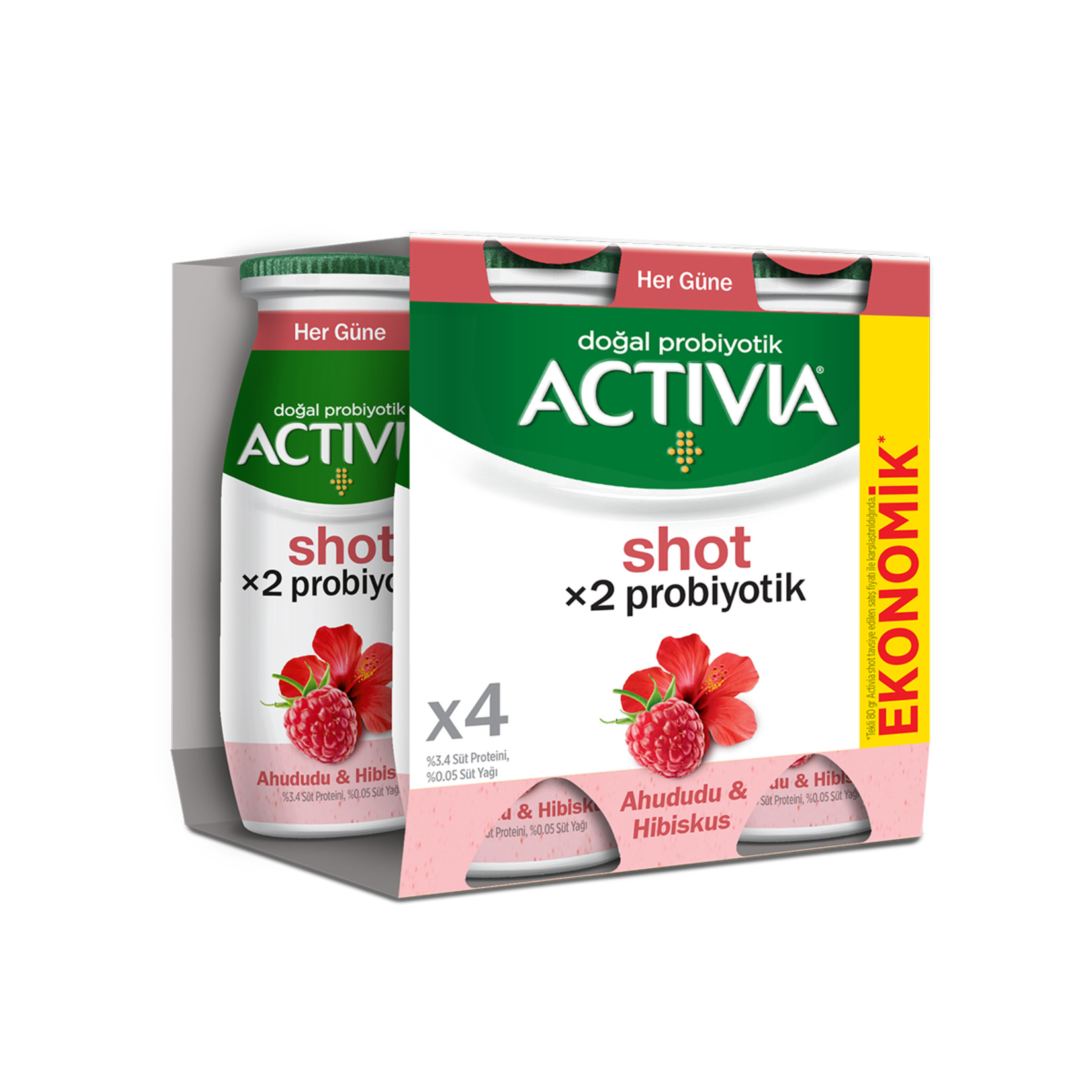 Activia Shot X2 Probiyotik Ahududu & Hibiskus 4X80ml
