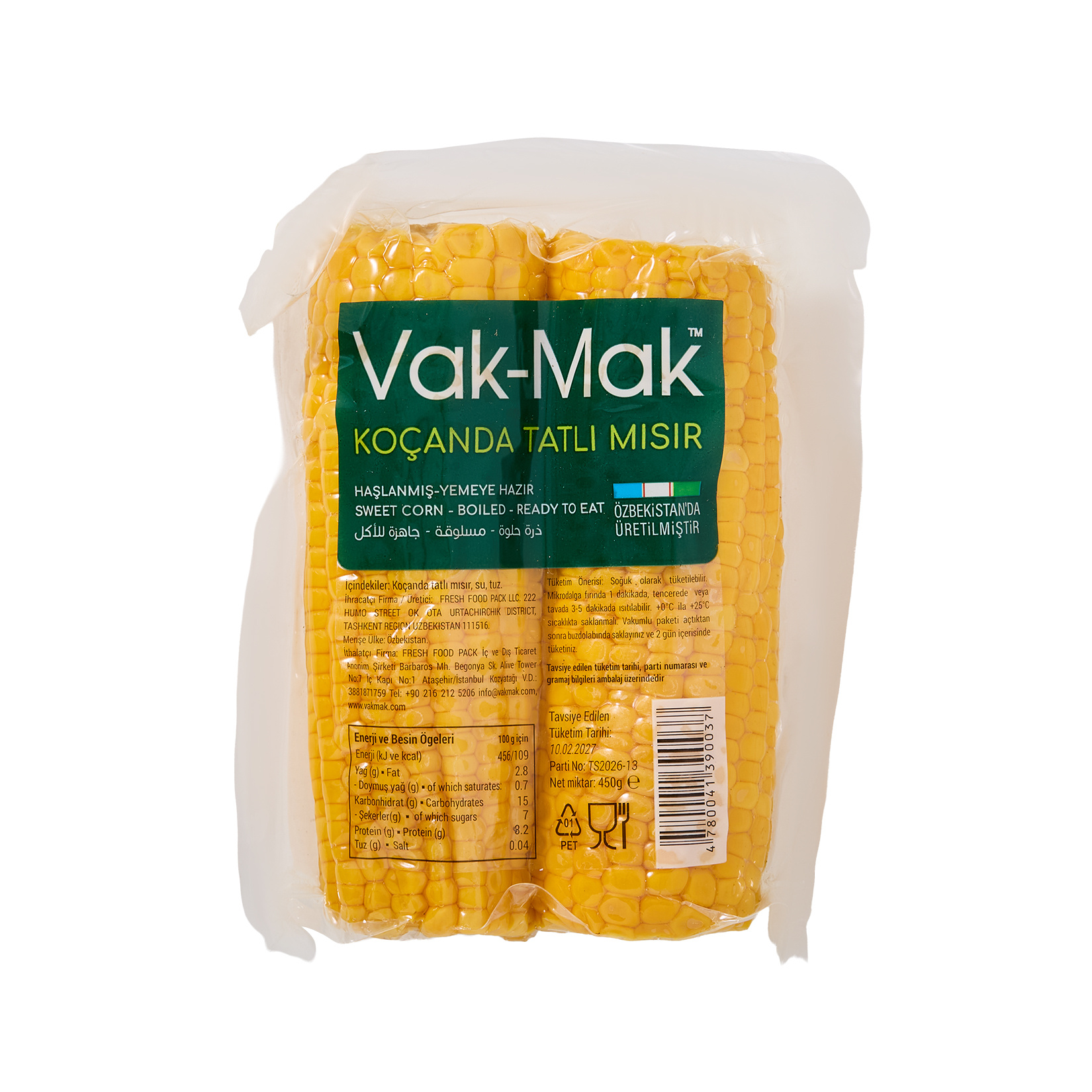 Vak-Mak Koçanda Mısır Haşlanmış Yemeye Hazır 450 G