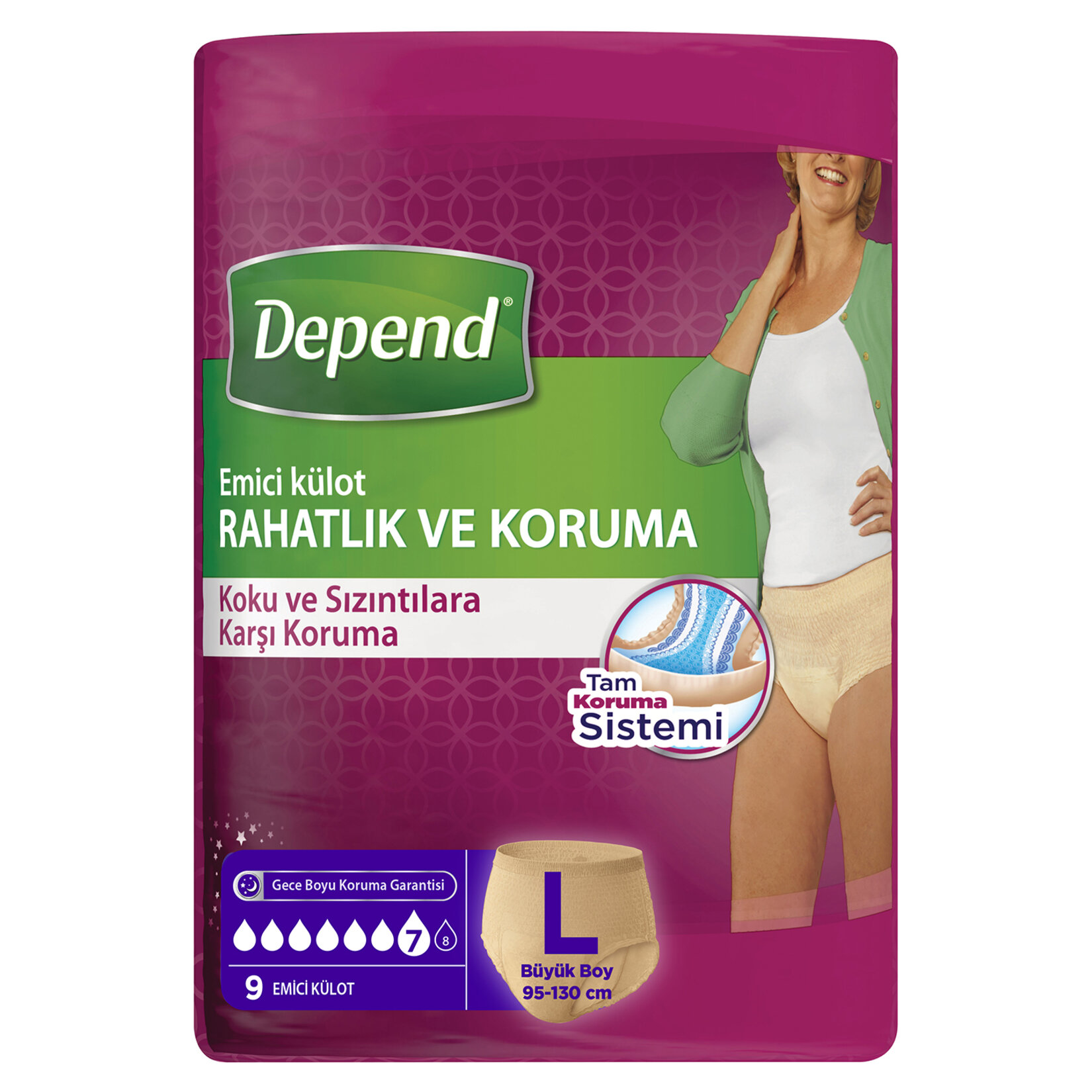Depend Emici Külot Kadın Büyük 9'Lu