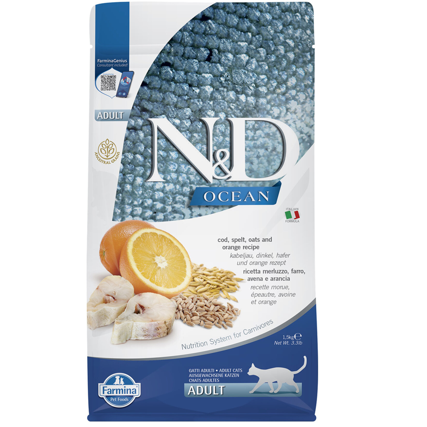N&D Ocean  Morina Portakal Yetişkin Kedi 1.5 Kg