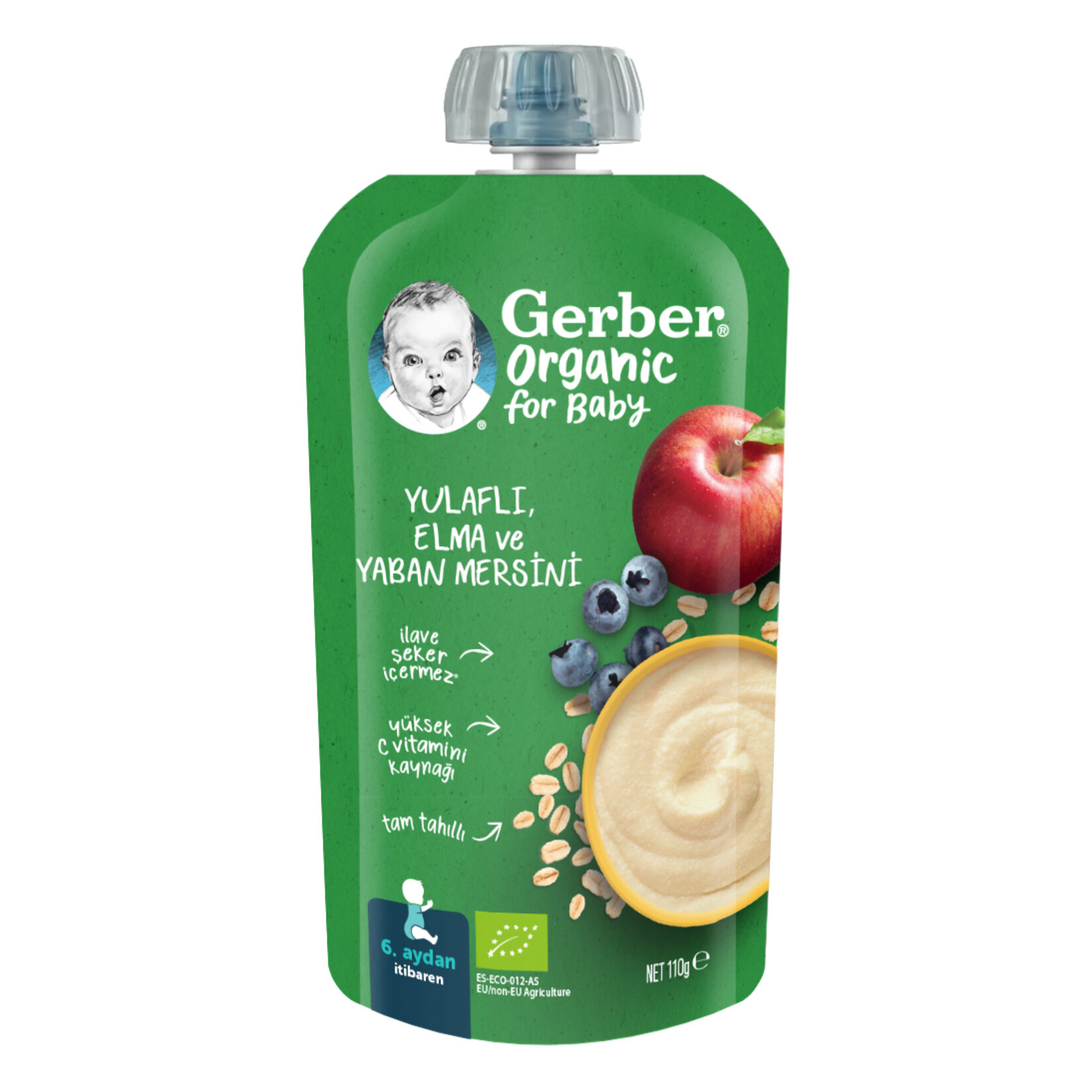 Gerber Organic Yulaflı Elma ve Yaban Mersini Püre 110 G
