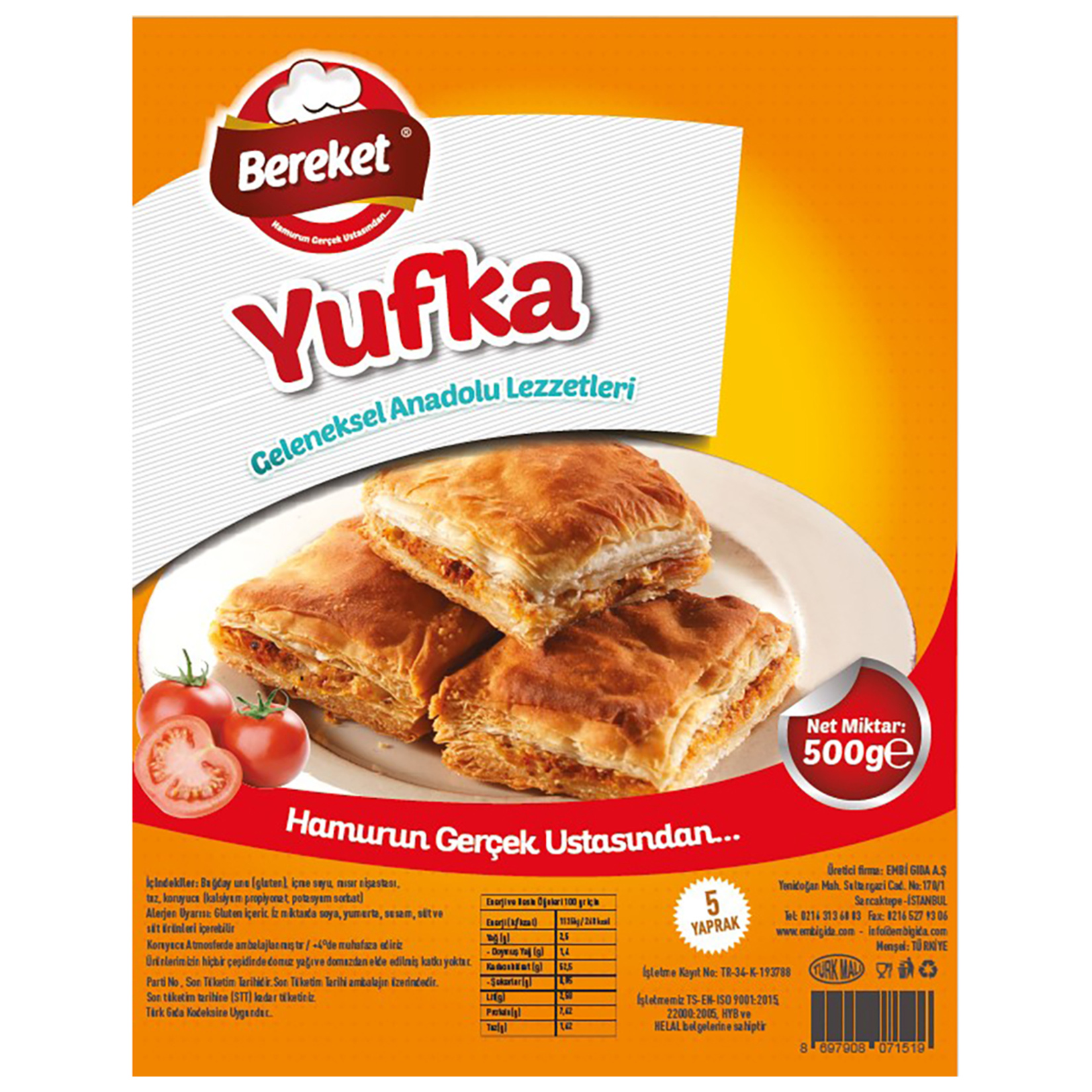 Bereket Yufka 5 Yaprak 500 G