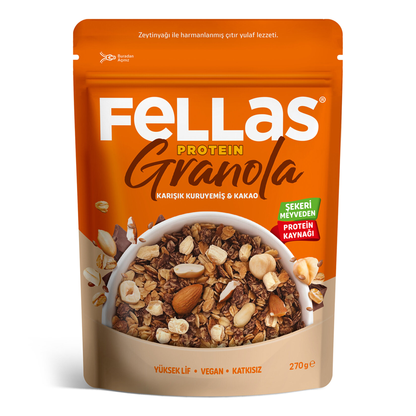 Fellas Vegan Protein Granola Karışık Kuruyemiş & Kakao 270G
