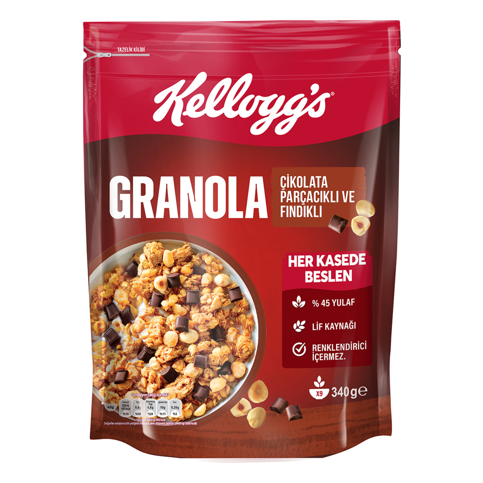 Kellogg's Çikolata Parçacıklı & Fındıklı Granola 340 G
