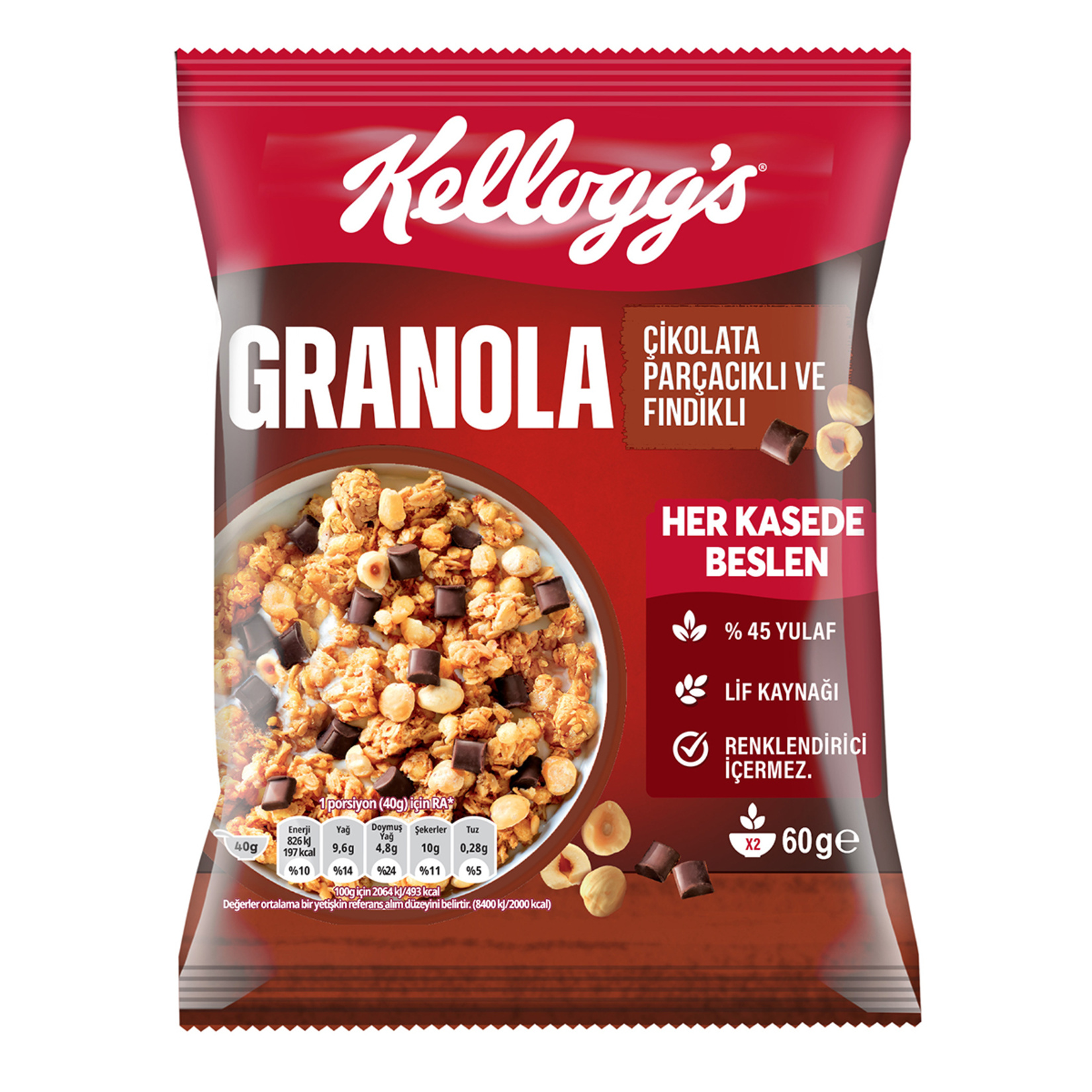 Kellogg's Granola Çikolata Parçacıklı & Fındıklı 60 G