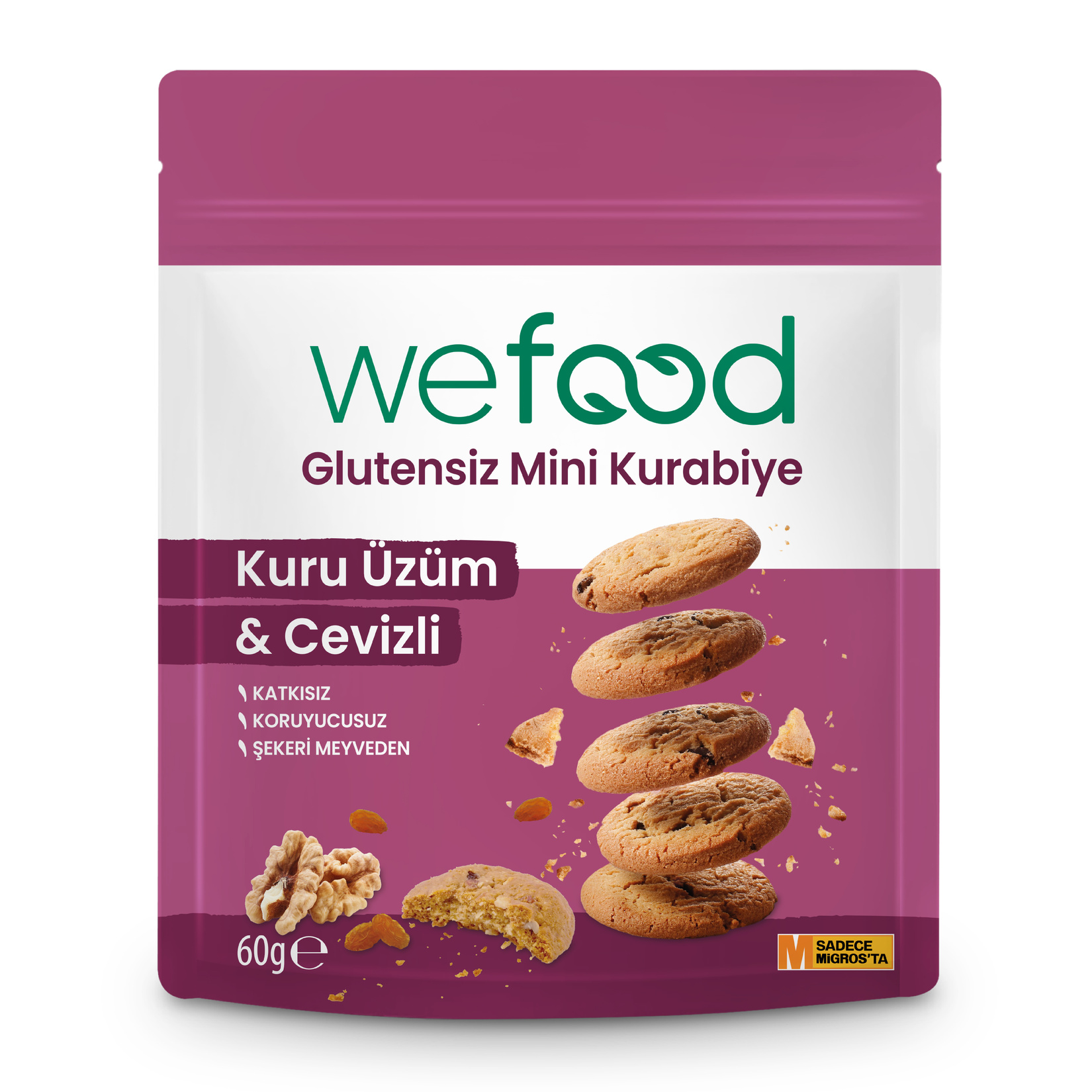 Wefood Kuru Üzüm & Ceviz Glutensiz Mini Kurabiye 60 G
