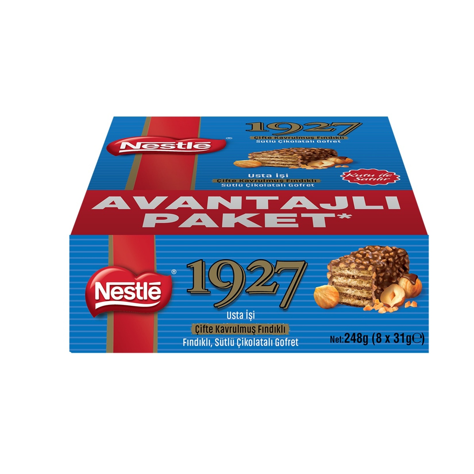 Nestle 1927 Çifte Kavrulmuş Fındıklı Sütlü Çikolatalı Gofret 8 x 31 G