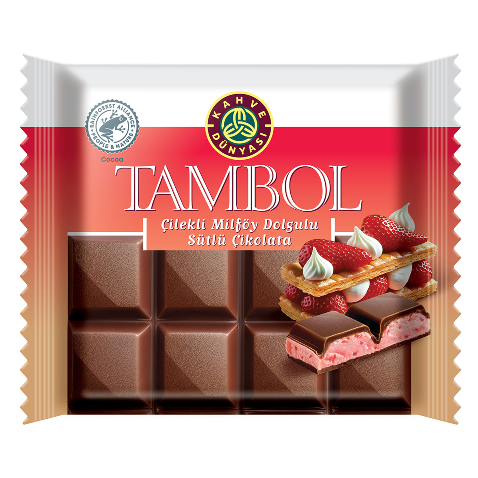 Kahve Dünyası Tambol Çilekli Milföy Dolgulu Sütlü Çikolata 100 G
