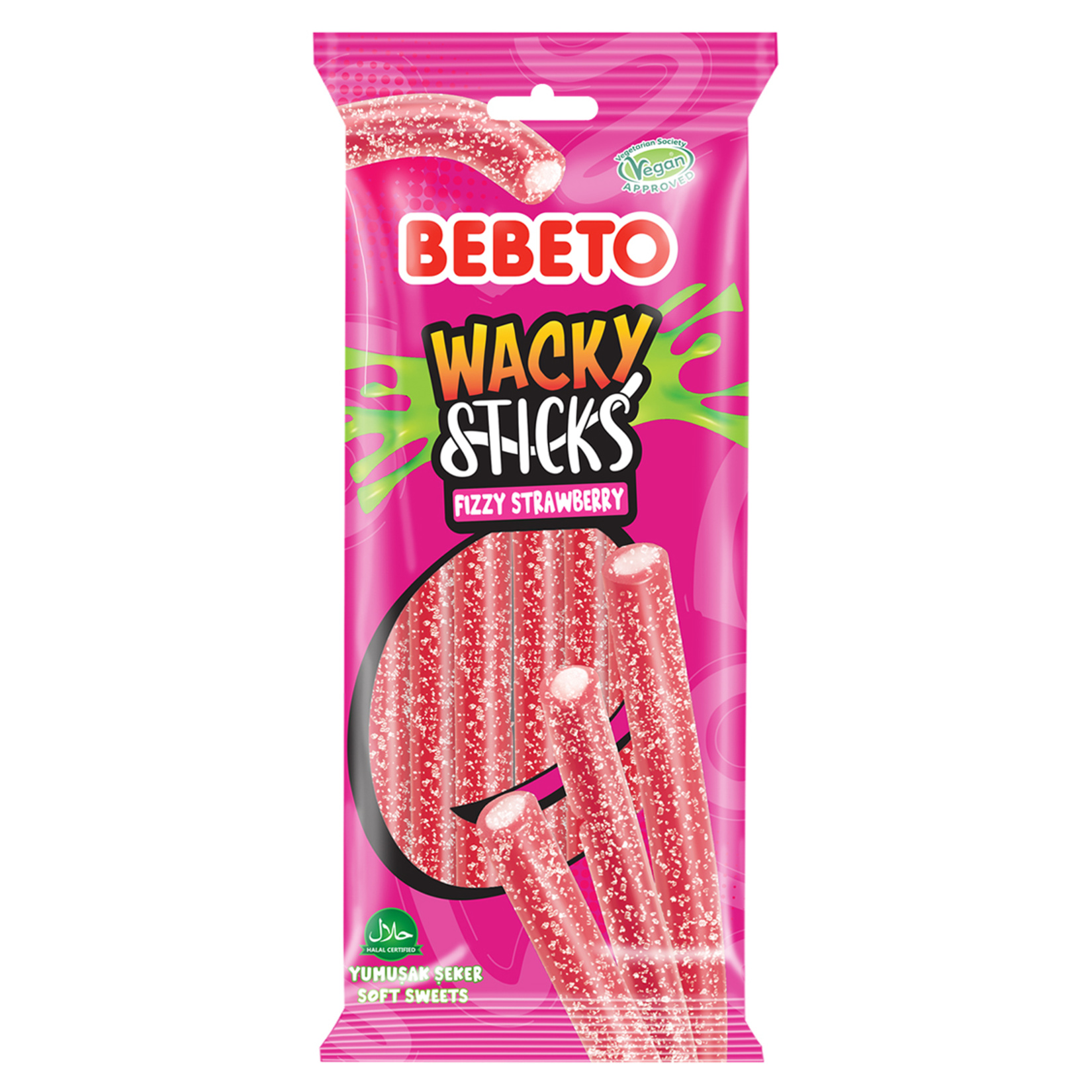 Bebeto Wacky Sticks Licorice Çilek 180 G
