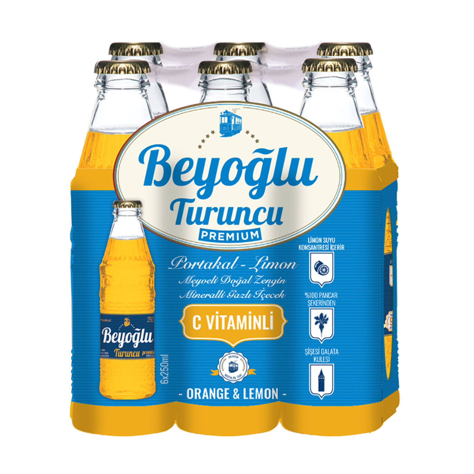 Beyoğlu Portakal Limon Meyveli Doğal Zengin Mineralli İçecek 6 x 250 Ml