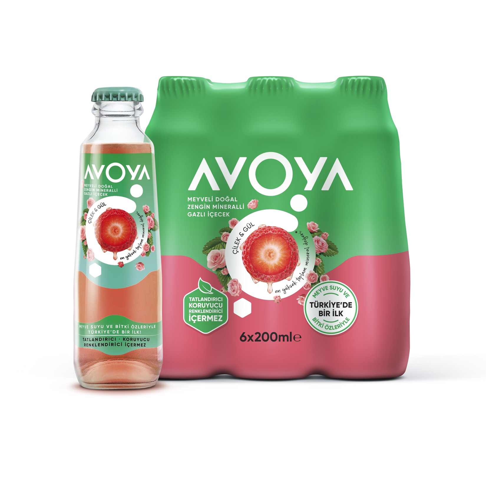 Avoya Meyveli Çilek & Gül Maden Suyu 6 x 200 Ml