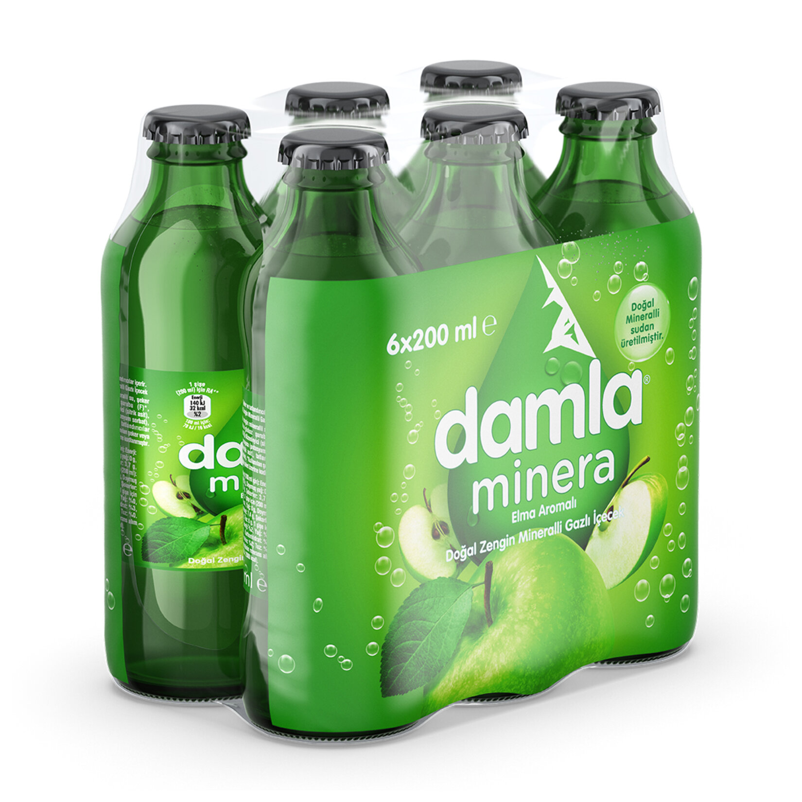 Damla Minera Elmalı Maden Suyu Cam Şişe 6x200 ML