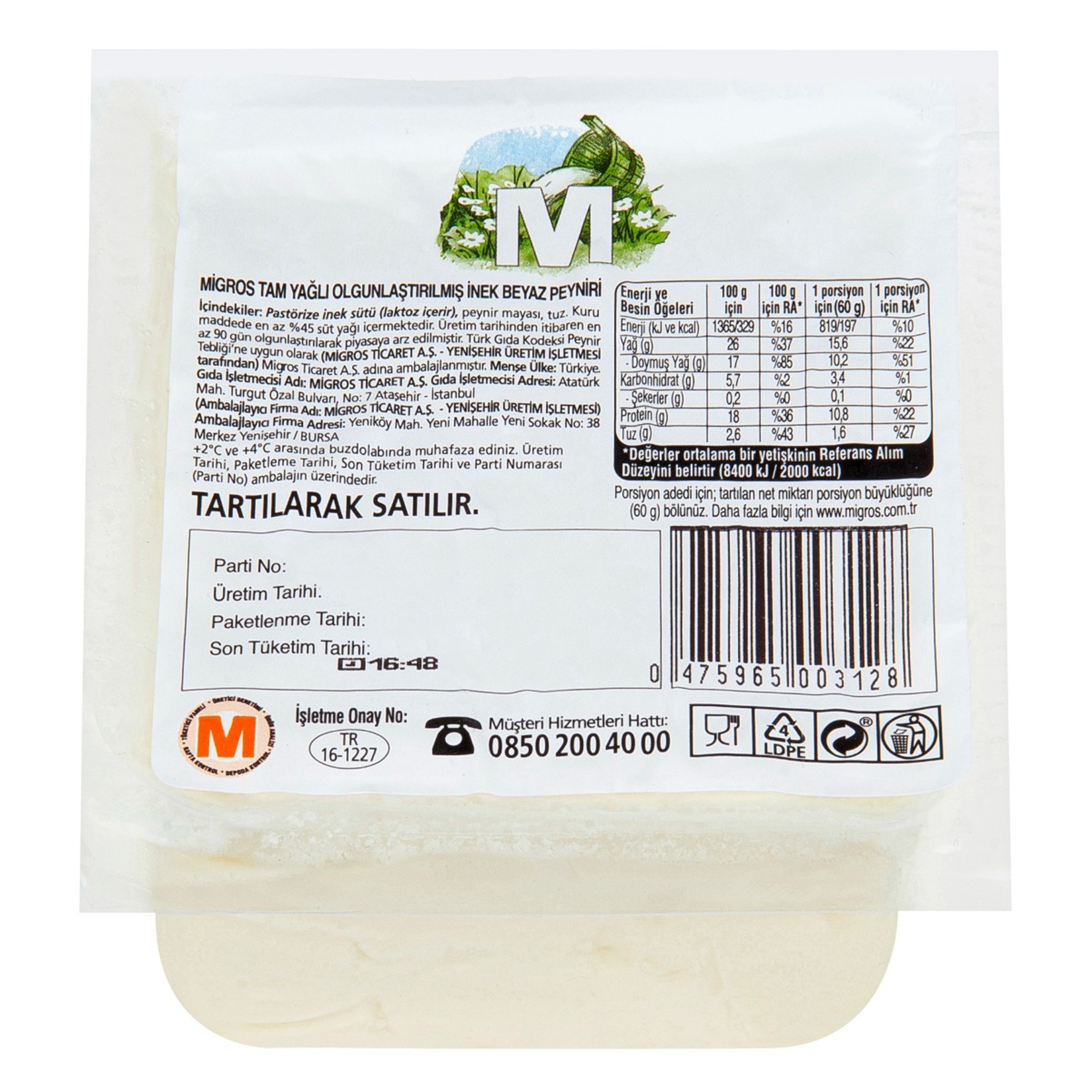 Migros Tam Yağlı Olgunlaşmış İnek Beyaz Peyniri Kg