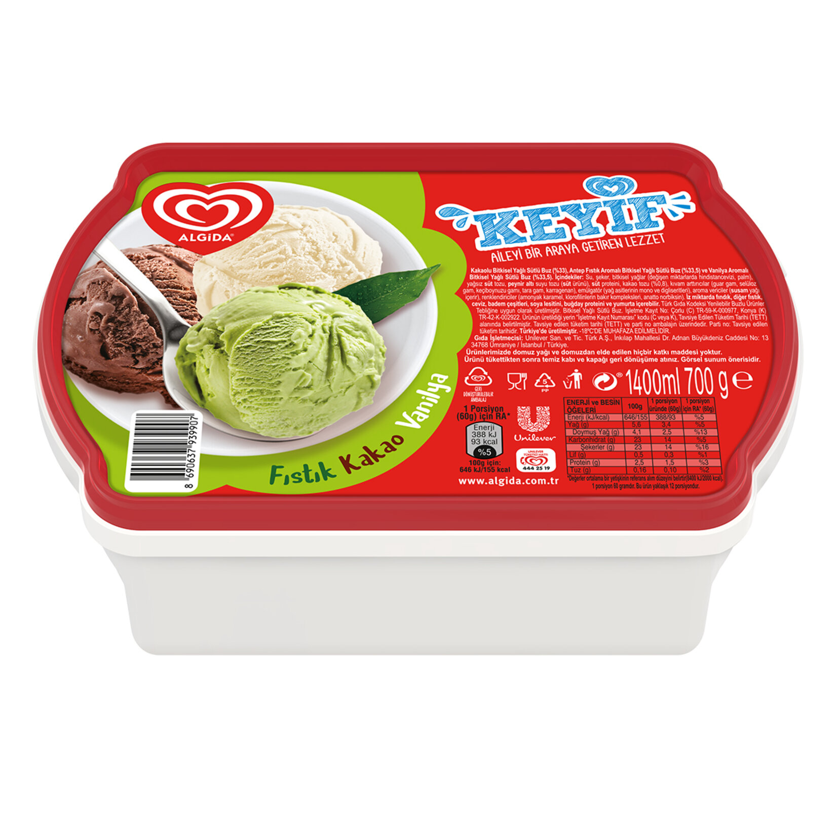 Algida Keyif Kakao Vanilya Fıstık 1400 ml