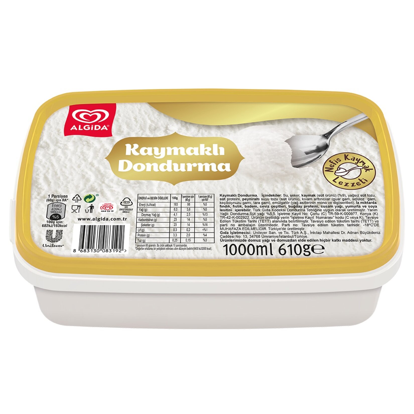 Algida Kaymaklı Dondurma 1000 Ml