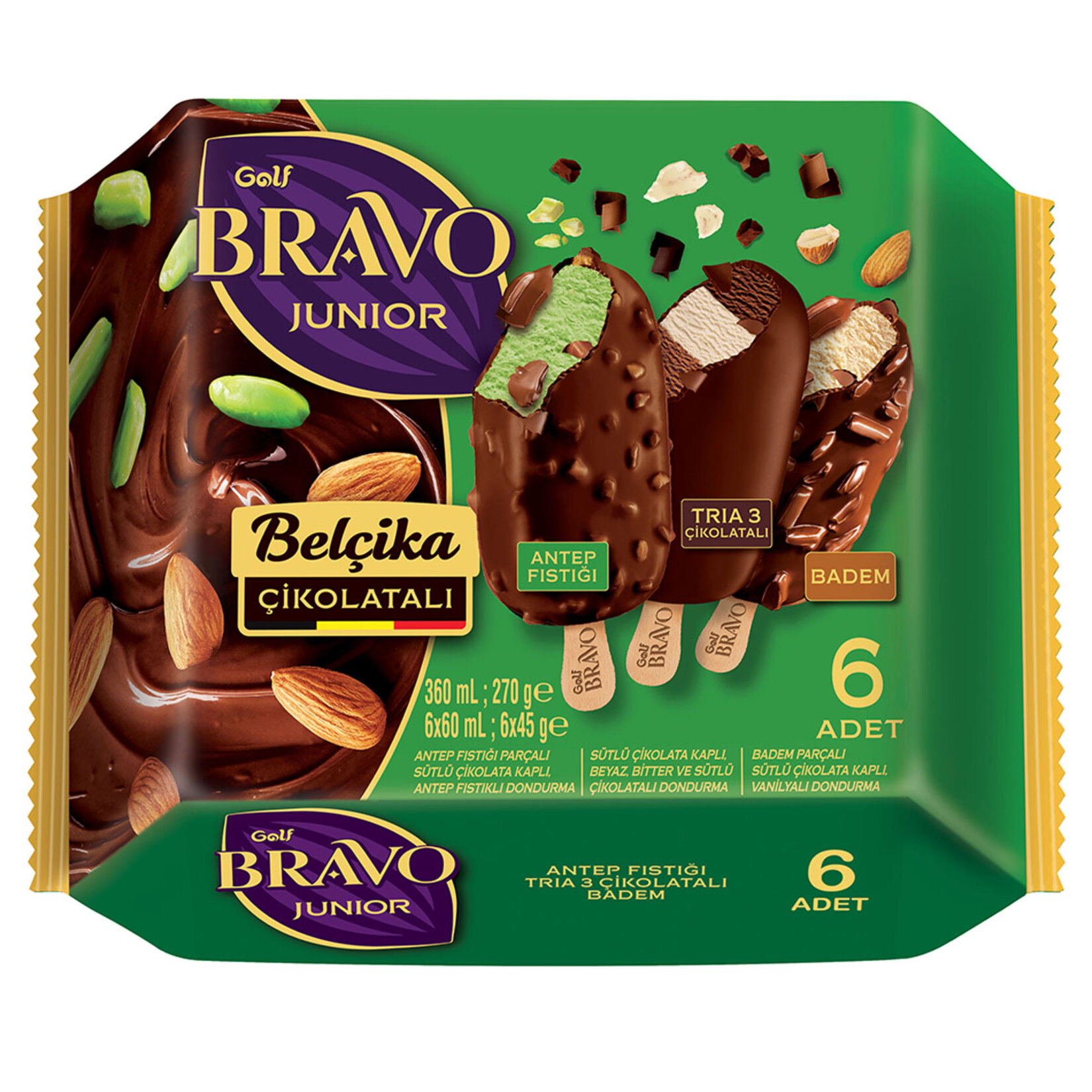 Golf Bravo Junior Tria - Badem - Antep 6'lı Paket 360 Ml