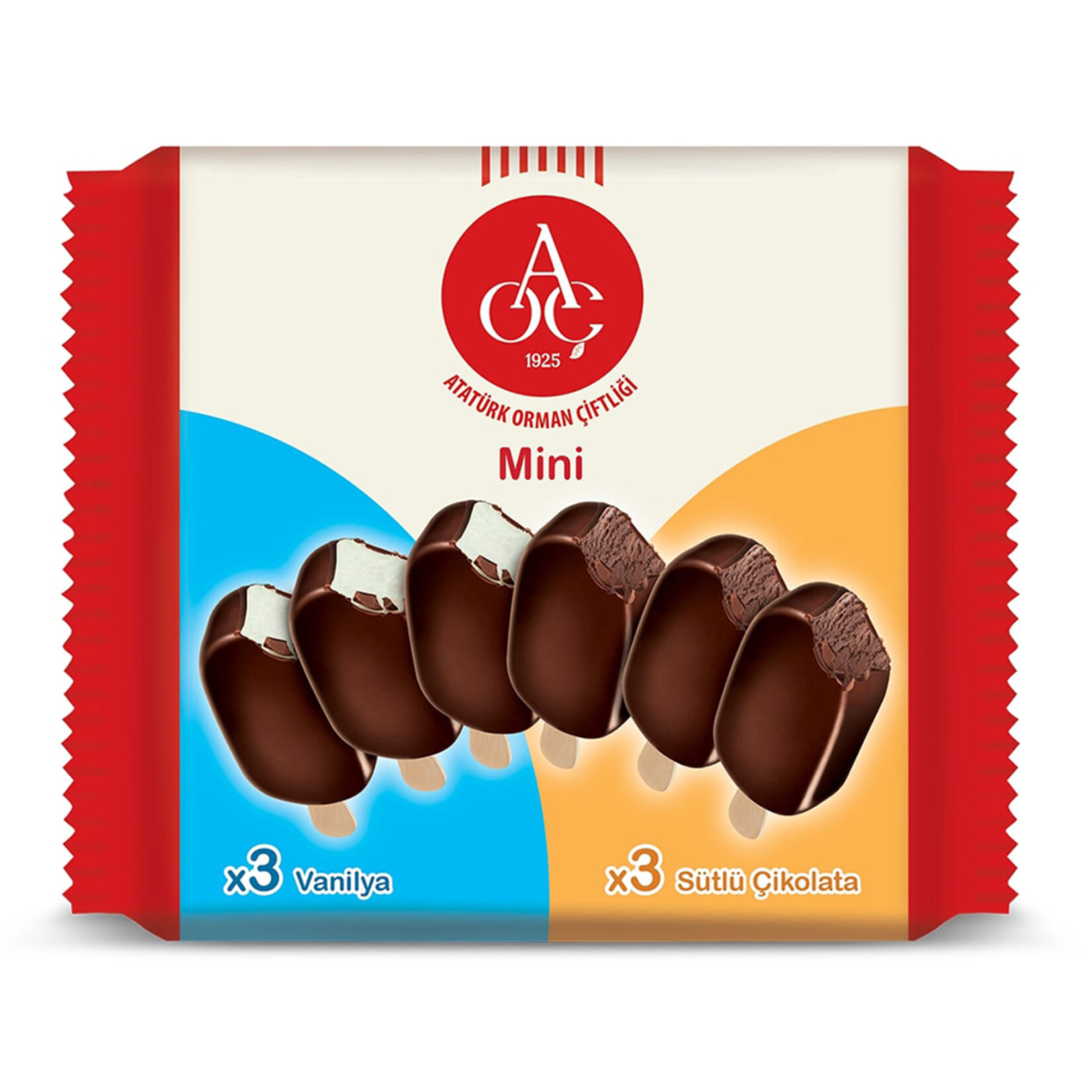 Atatürk Orman Çiftliği Mini Stick Dondurma 3 Vanilya - 3 Kakao 360 Ml