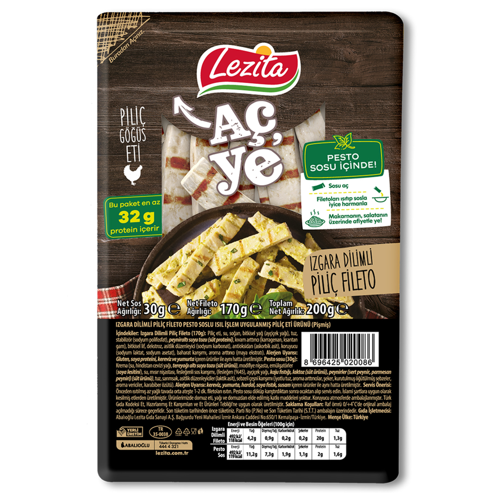 Lezita Izgara Dilimli Piliç Fileto 170 G + Pesto Sos 30 G