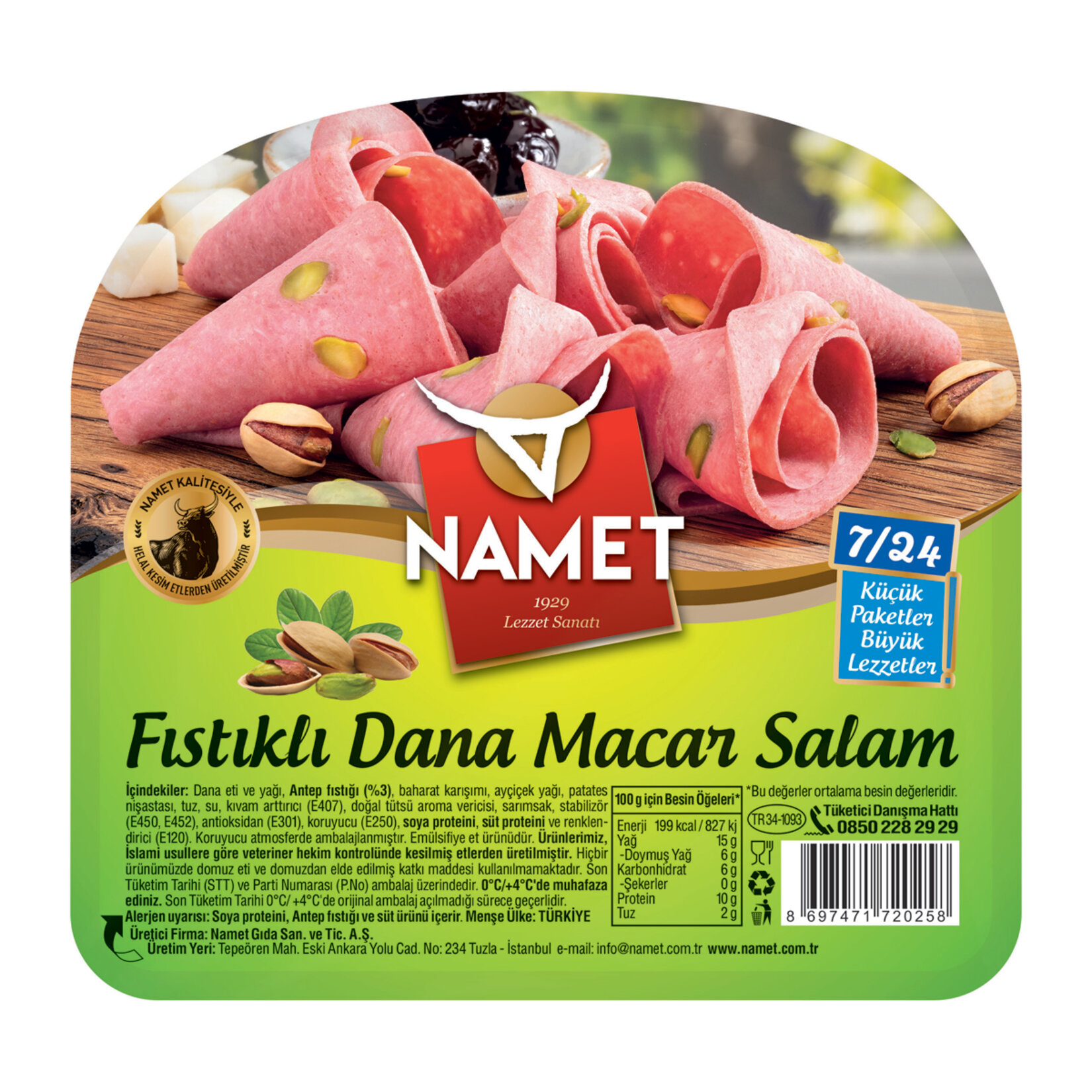 Namet 7/24 Fıstıklı Dana Macar Salam 50 G