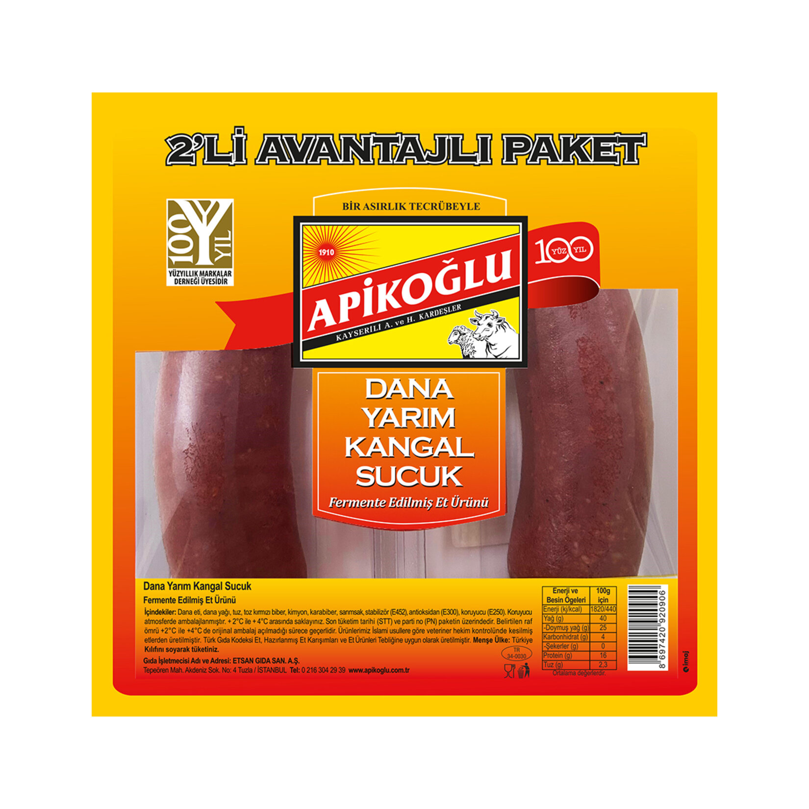 Apikoğlu Yarım Kangal Sucuk 2 x 150 G