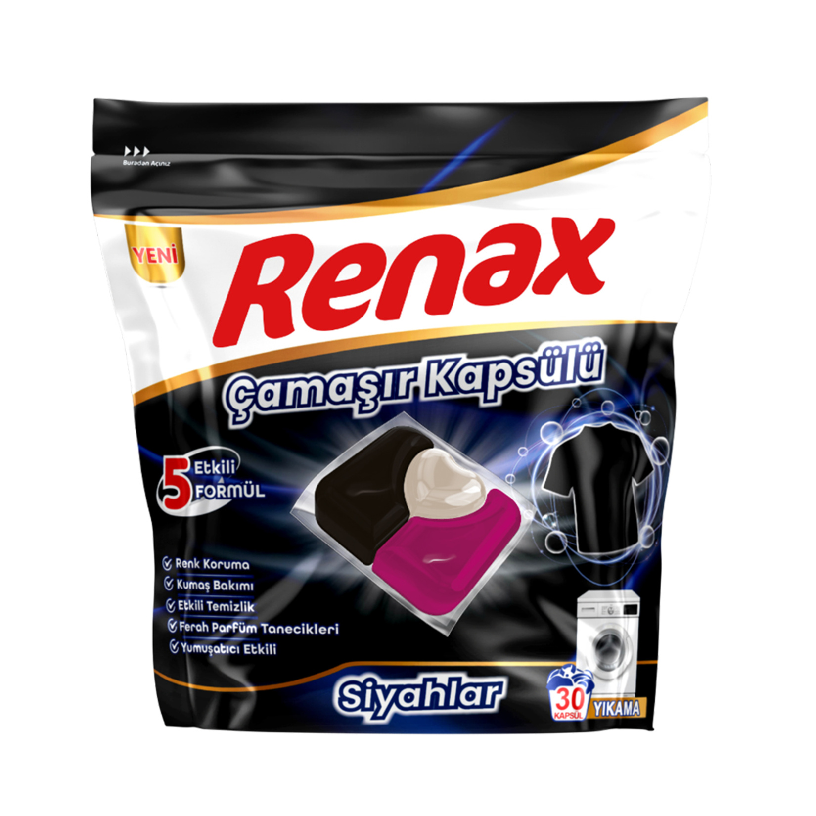 Renax Çamaşır Kapsülü Siyahlar 30'lu 480 G