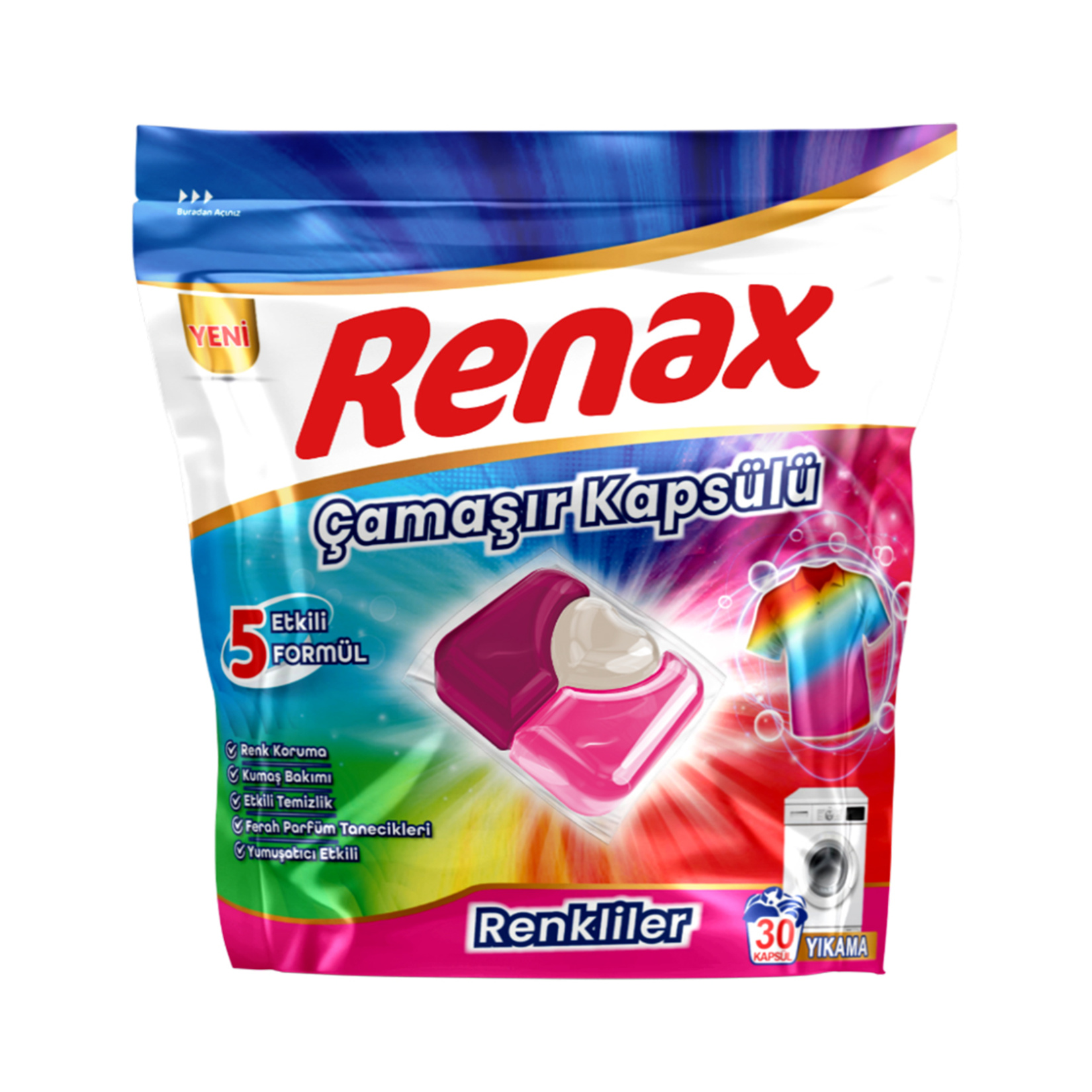 Renax Çamaşır Kapsülü Renkliler 30'lu 480 G