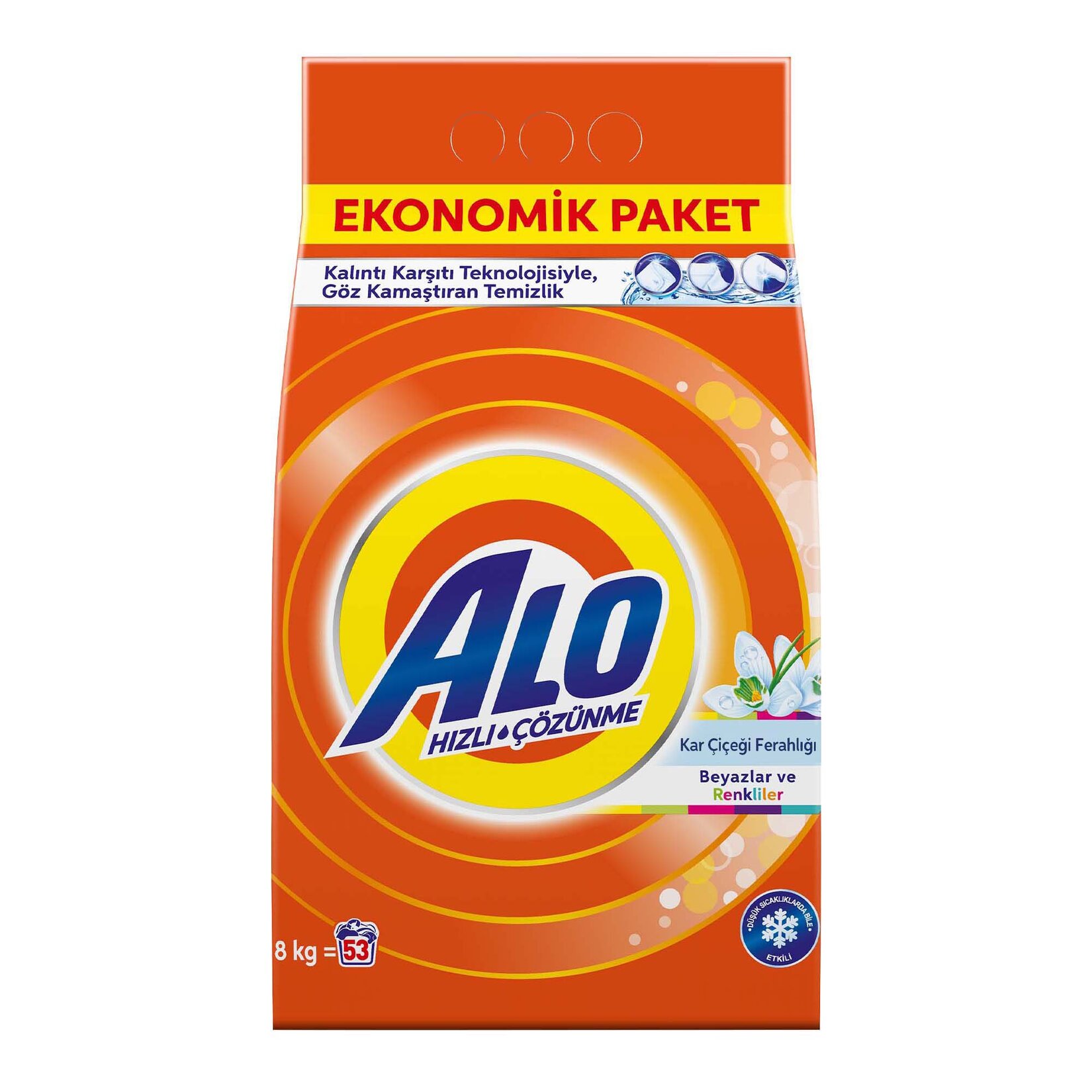 Alo Toz Çamaşır Deterjanı Kar Çiçeği Ferahlığı Beyazlar ve Renkliler Aqua Pudra 8 Kg