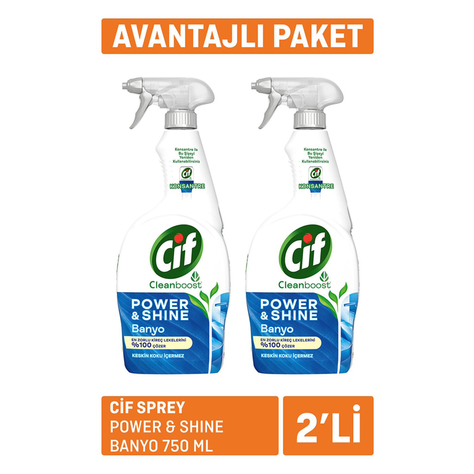 Cif Power & Shine Sprey Banyo Kireç Çözücü 2 x 750 Ml