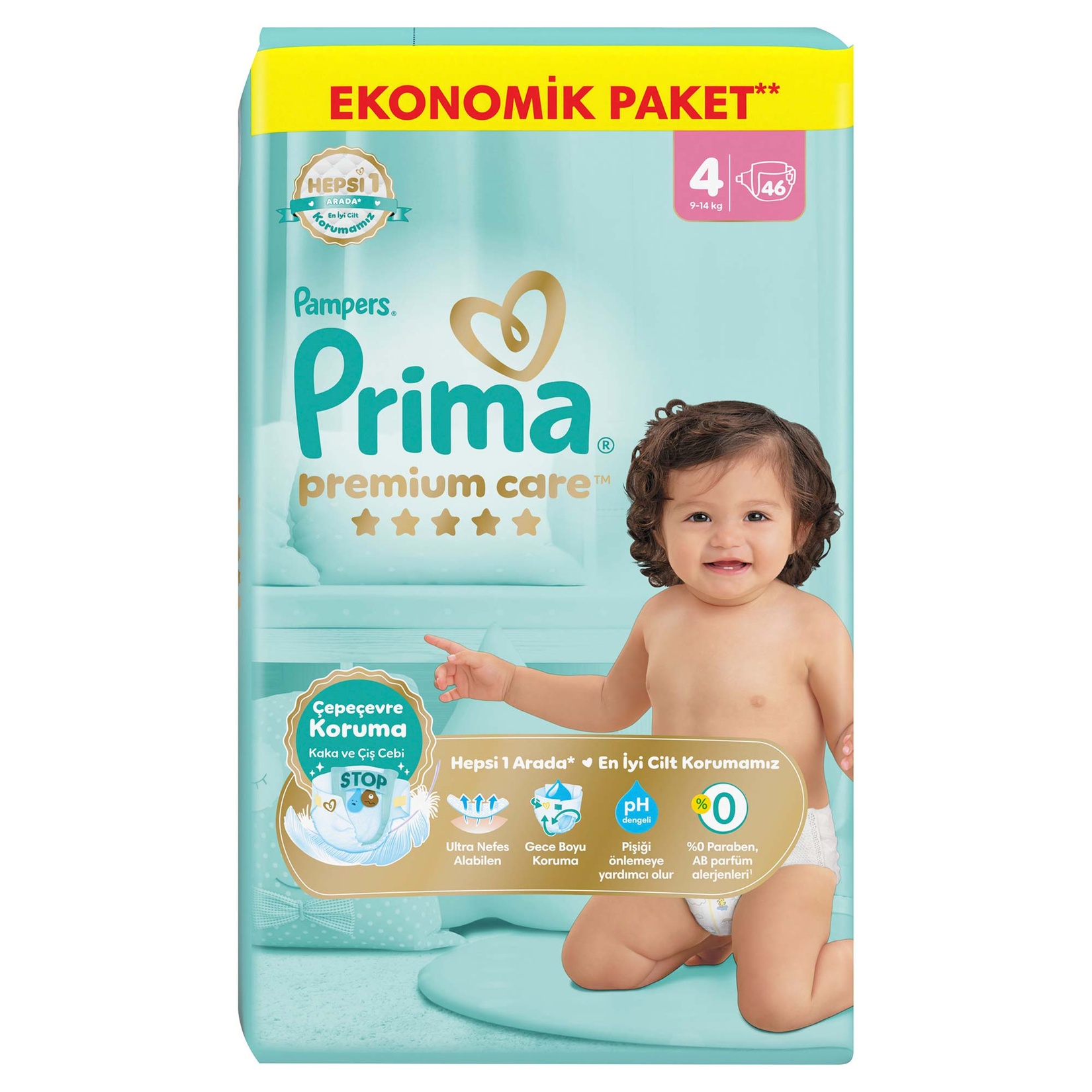 Prima Bebek Bezi Premium Care 4 Numara 46'lı 9-14 kg Ekonomik Paket