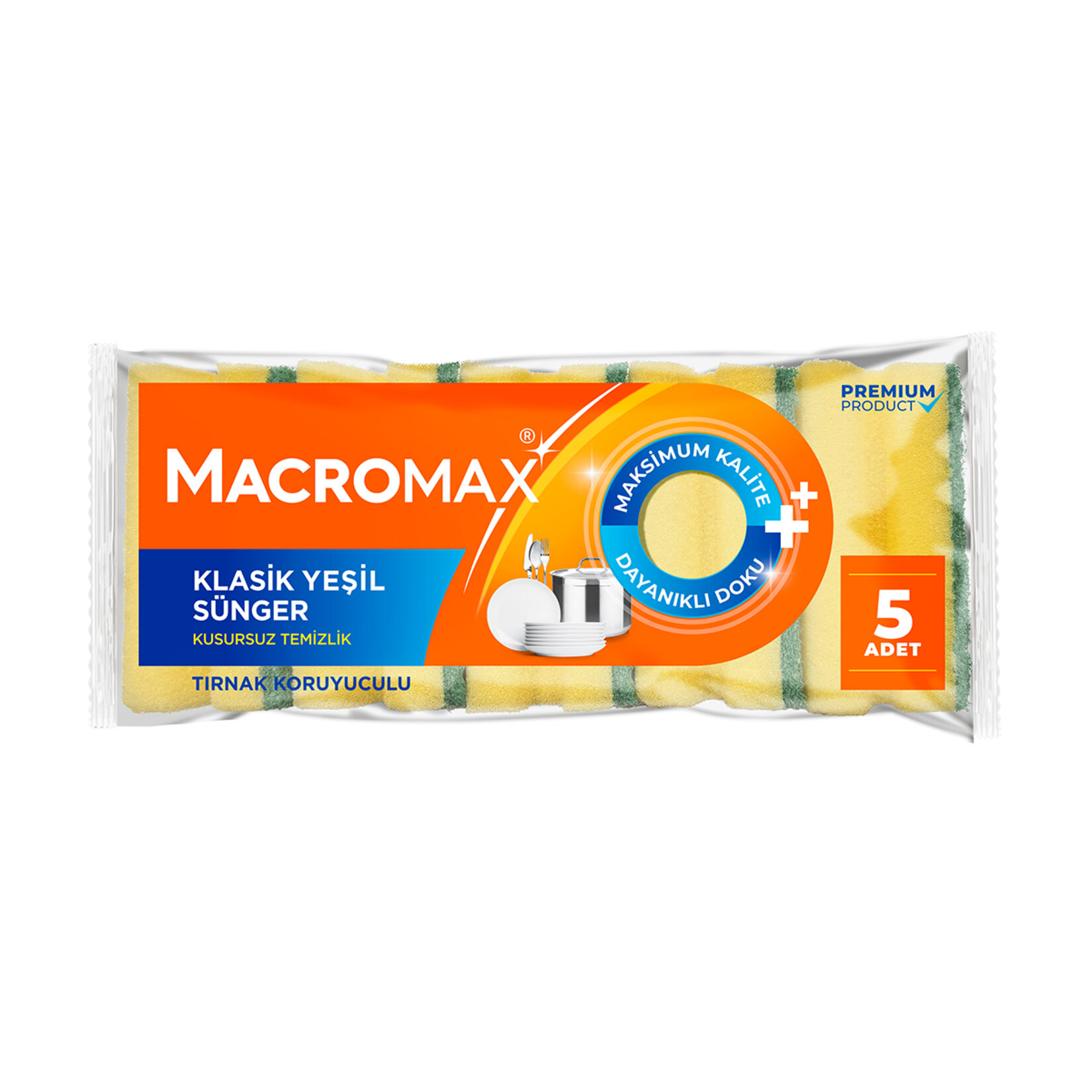 Macromax Klasik Yeşil Oluklu Sünger 5'li