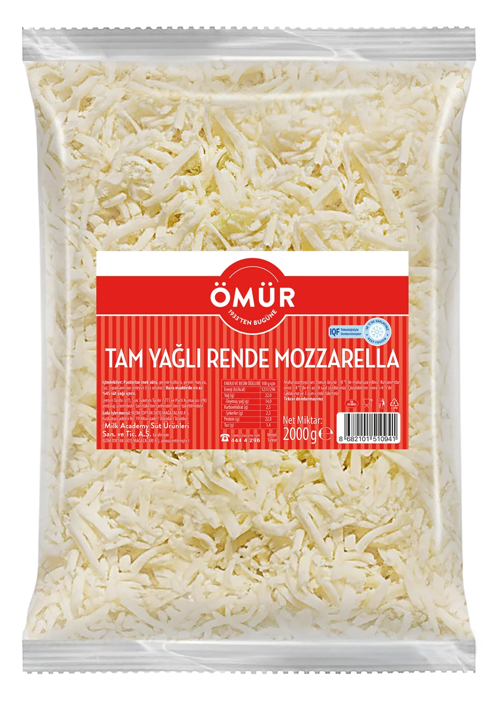 Ömür Tam Yağlı Rende Mozzarella 2 Kg