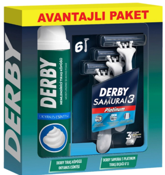 Derby Tıraş Köpüğü 200 ml+Samurai Platınum 3 6lıPoşet
