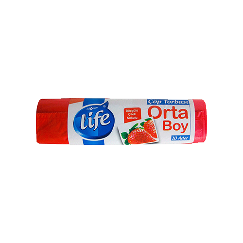 Life Çöp Torbası Büzgülü Orta Boy Çilek Kokulu55X60 Cm 10 Lu