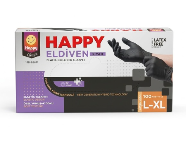Happy Clean Flex Siyah 100Lü Eldiven L-Xl