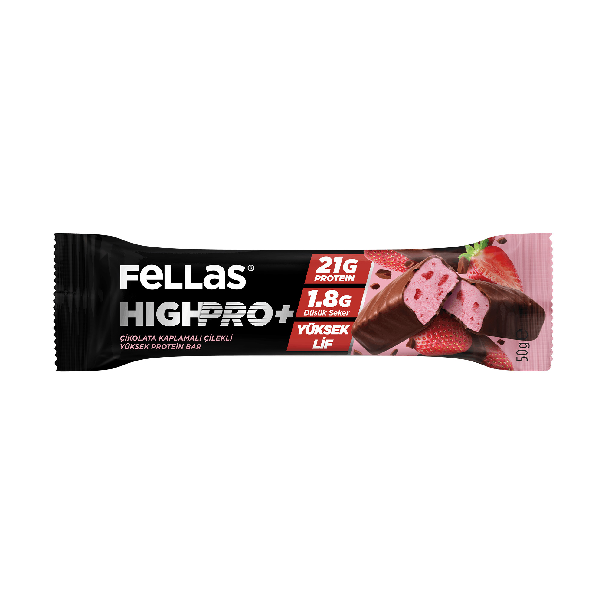 Fellas Çikolata Kaplı HighPro+ Protein Bar Çilekli
