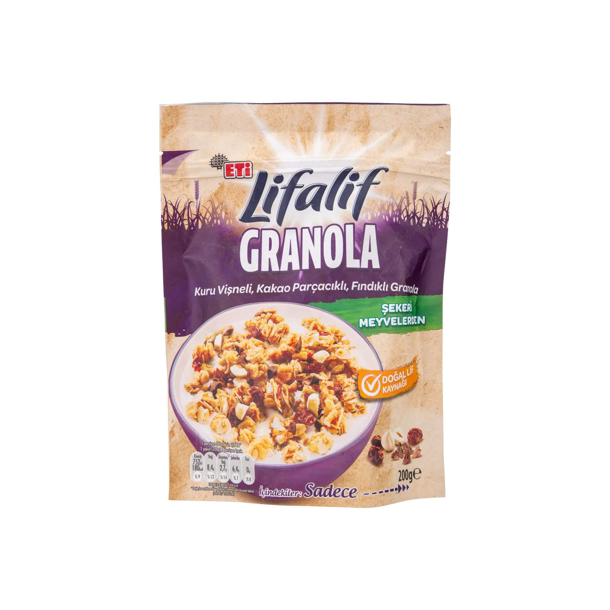 Eti Lifalif Granola Kuru Vişneli, Kakao Parçacıklı, Fındıklı
