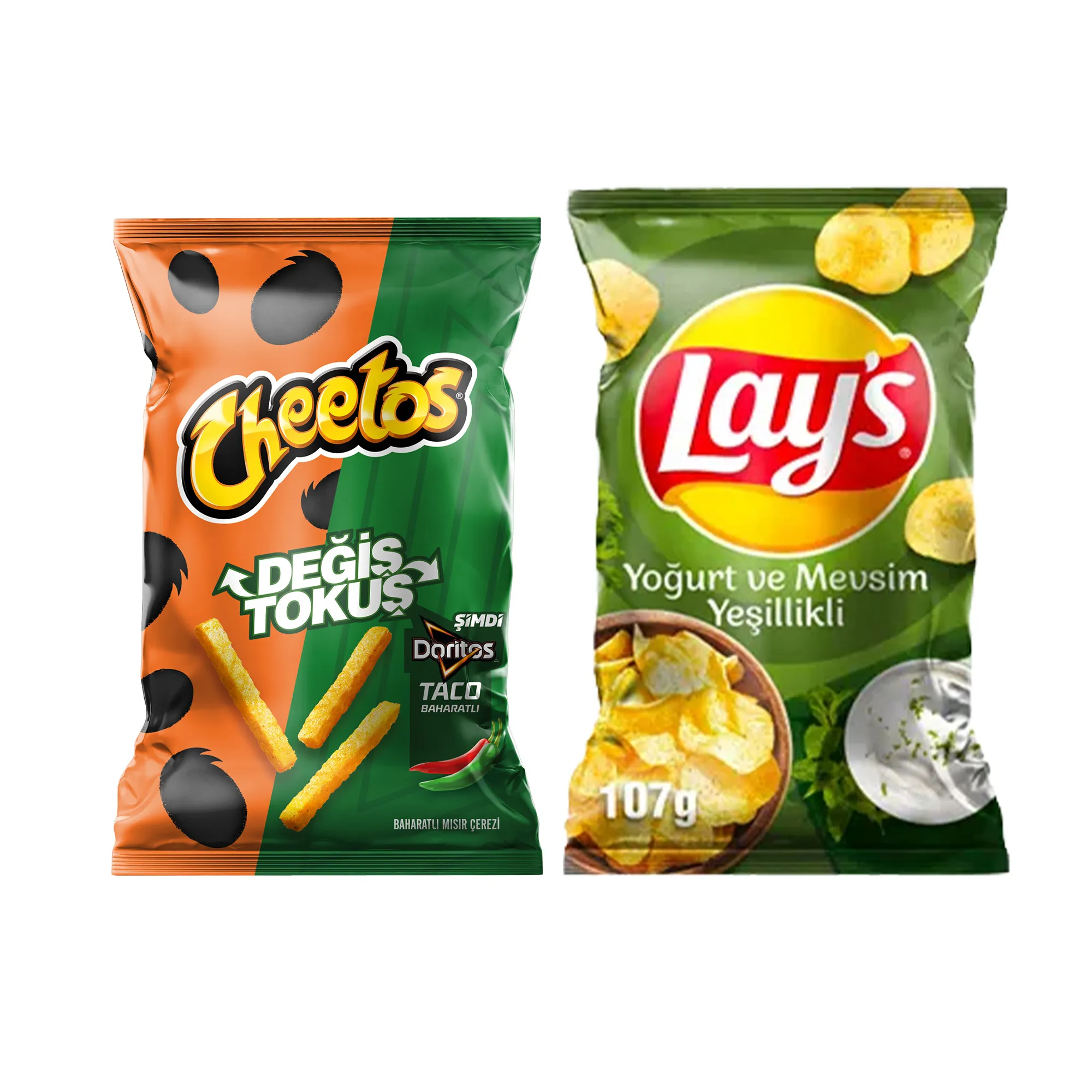 Cheetos Değiş Tokuş Taco Ve Lay's Yoğurt Mevsim Yeşillikli Cips